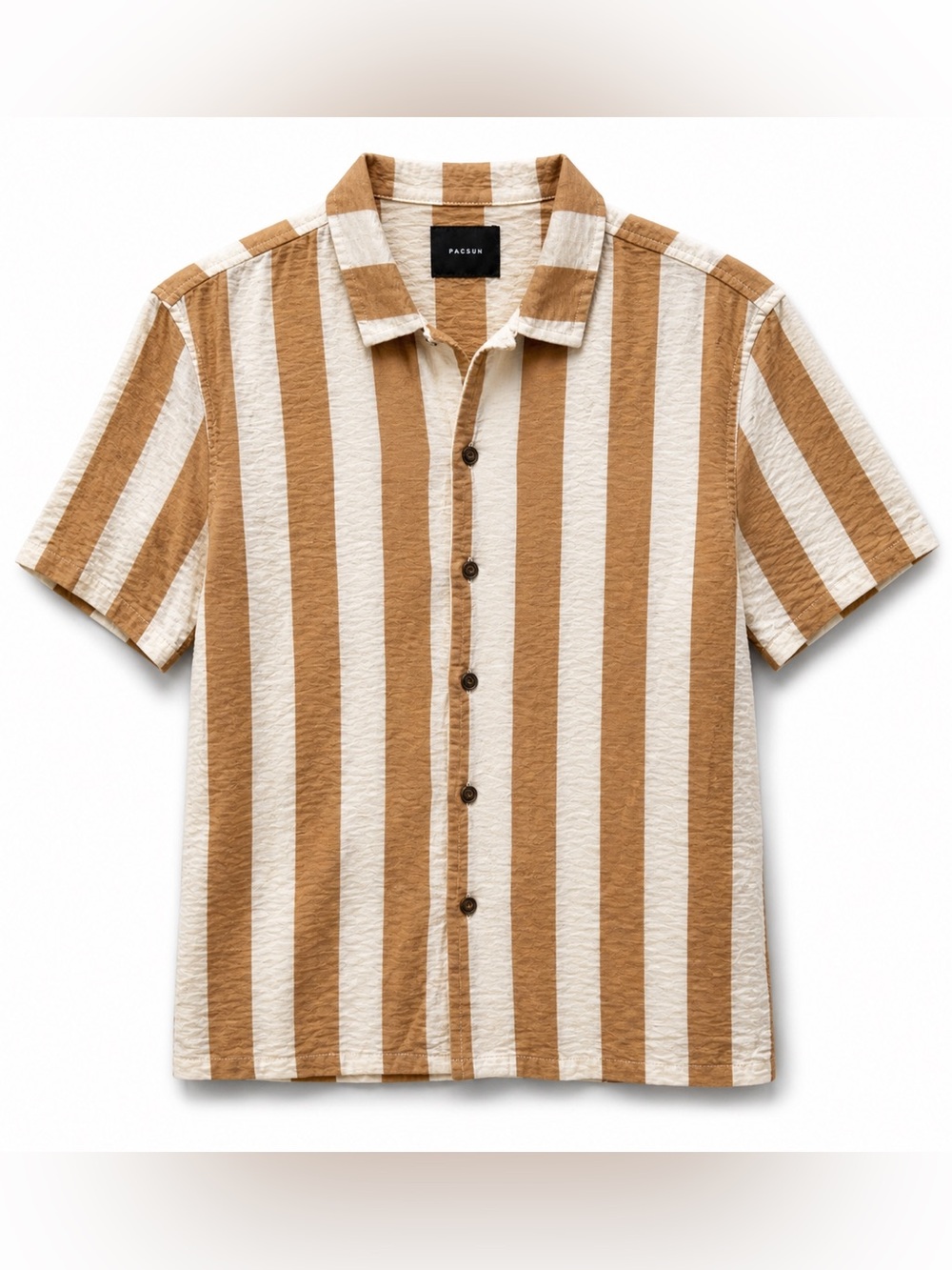 PacSun Vertical Striped Short-Sleeve Shirt in Tan and Cream (Men’s M)